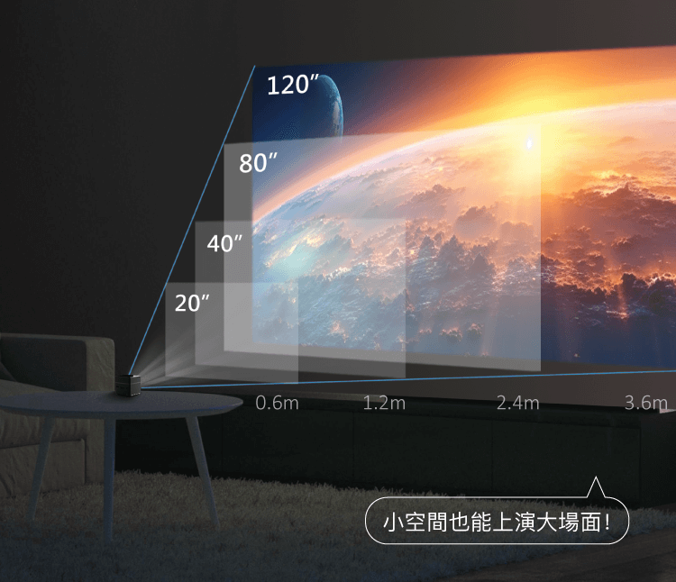 可投20-120吋，精彩帶著走。